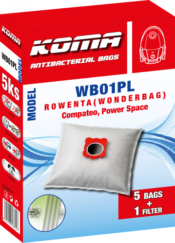 WB01PL - Set mit 25 Stück Staubsaugerbeuteln mit Kunststoffstaubsperre für Rowenta Wonderbag Compact Staubsauger