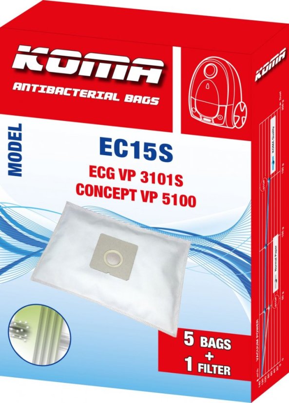 KOMA EC15S - Vrecká do vysávača ECG VP 3101S, textilné, 5ks