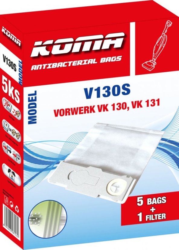 KOMA V130S - Sada 25 ks vreciek do vysávača Vorwerk VK 130, VK 131 Kobold, textilné