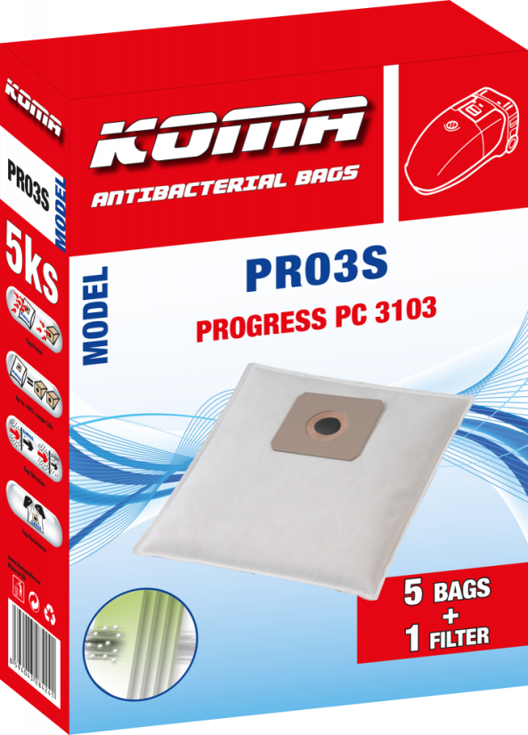 KOMA PR03S - Sada 25 ks vreciek do vysávača Progress 3103, textilné