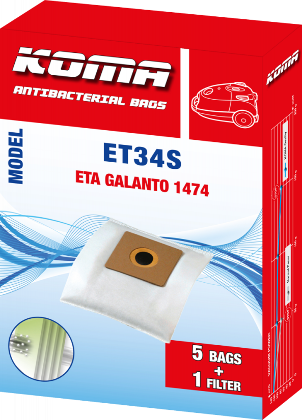 KOMA ET34S - Sada 25 ks vreciek do vysávača ETA Galanto 1474, textilné