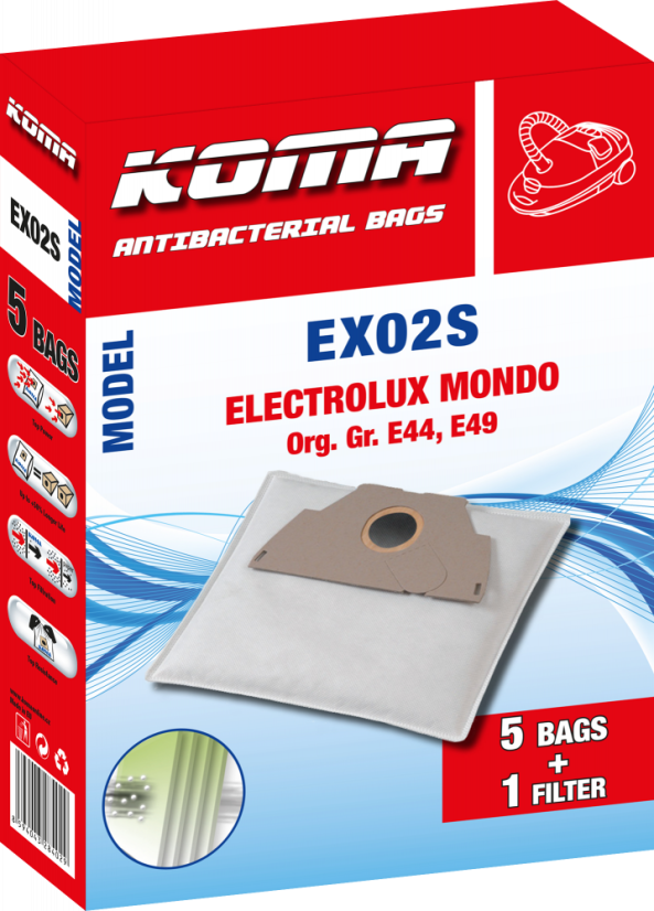 KOMA EX02S - Set mit 25 Stück Staubsaugerbeuteln für Electrolux Mondo Staubsauger