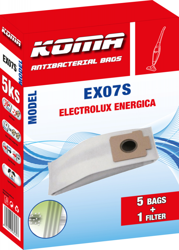 KOMA EX07S - Sada 25 ks vreciek do vysávača Electrolux Energica ES 17, textilné
