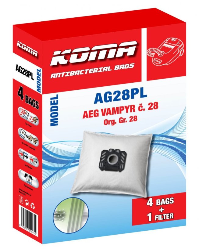 KOMA AG28PL - Sada 20ks sáčků do vysavače AEG Vampyr č.28 s plastovým čelem, textilní