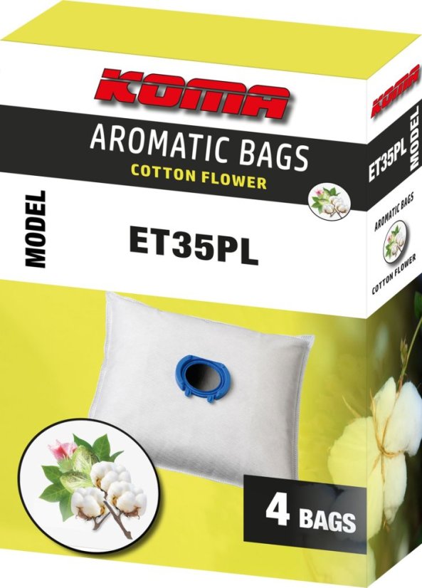 KOMA ET35PL - Parfumované vrecká s vôňou kvetu bavlníka, kompatibilný s vreckami ETA Unibag, 4ks