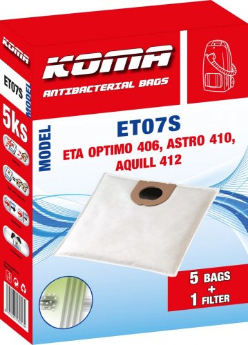 KOMA ET07S - Set mit 25 Stück Staubsaugerbeuteln für ETA Optimo 1406, Astro 1410, Aquill 1412 Staubsauger