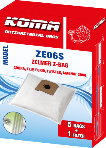 KOMA ZE06S - Staubsaugerbeutel für Zelmer Z-BAG Textil, 5 Stück