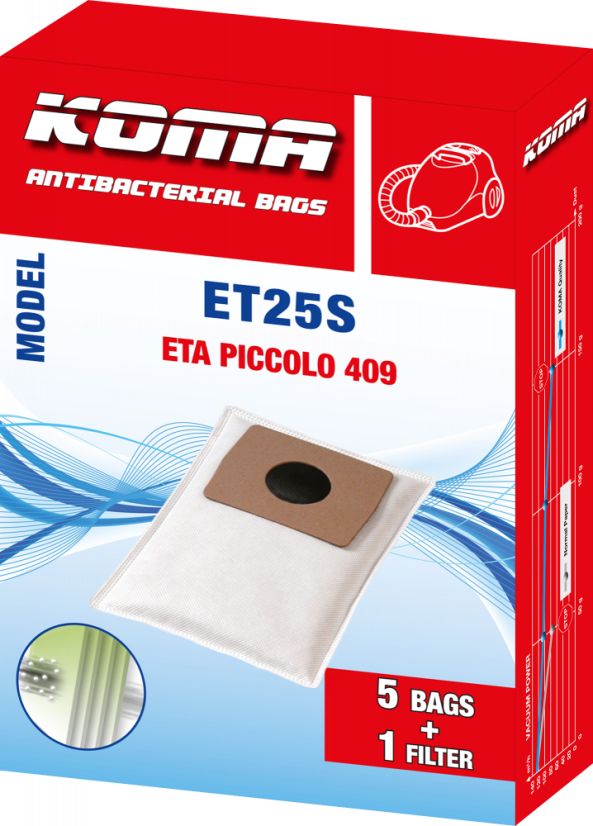 KOMA ET25S - Vrecká do vysávača ETA Piccolo 1409, textilné, 5ks