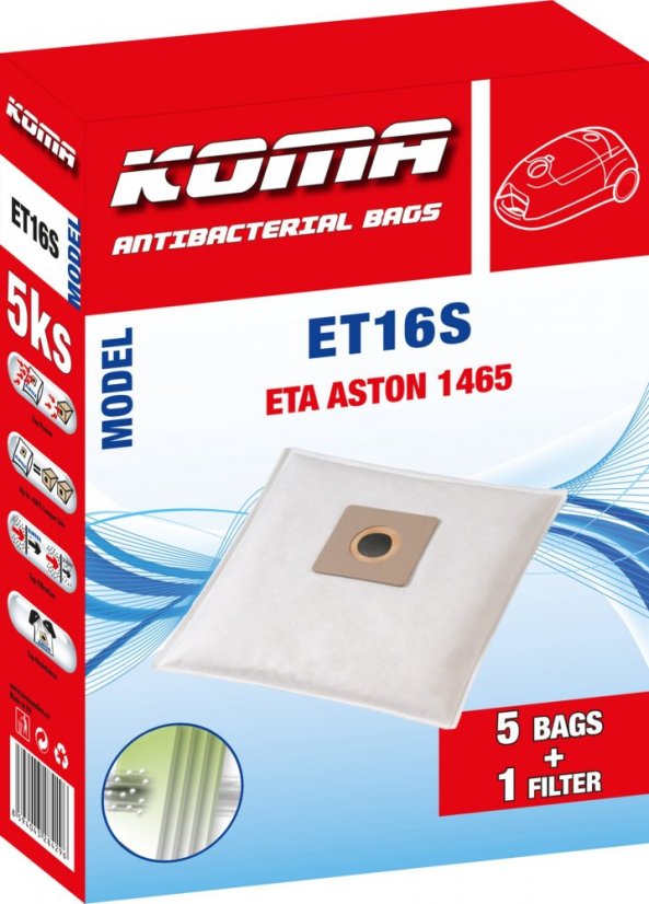 KOMA ET16S - Set mit 25 Stück Staubsaugerbeuteln für ETA Aston 1465 Staubsauger