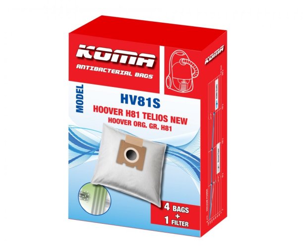 KOMA HV81S - Staubsaugerbeutel für Hoover H81 Telios Extra, Textil, 4 Stück