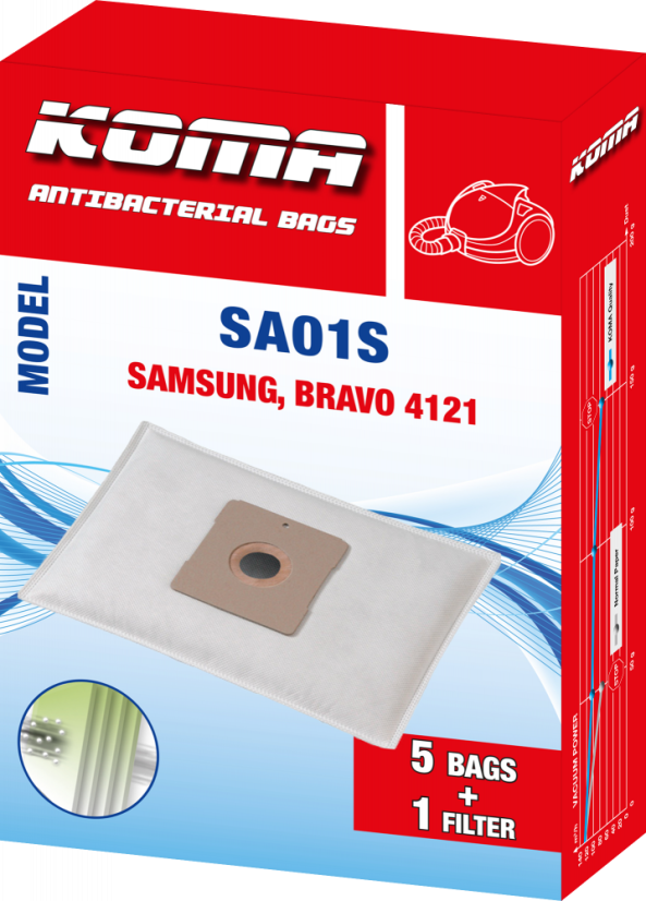 KOMA SA01S - Set mit 25 Stück Staubsaugerbeuteln für Samsung, Bravo 4121 Staubsauger