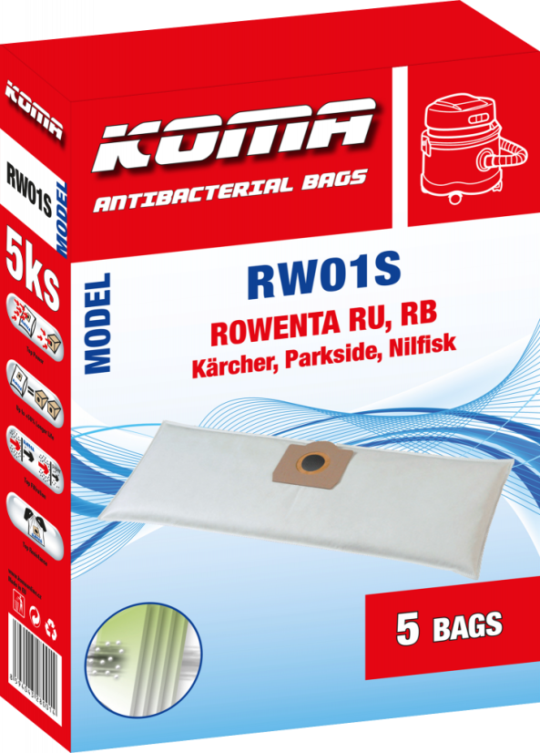 KOMA RW01S - Set mit 25 Stück Staubsaugerbeuteln für Rowenta RU, RB Staubsauger
