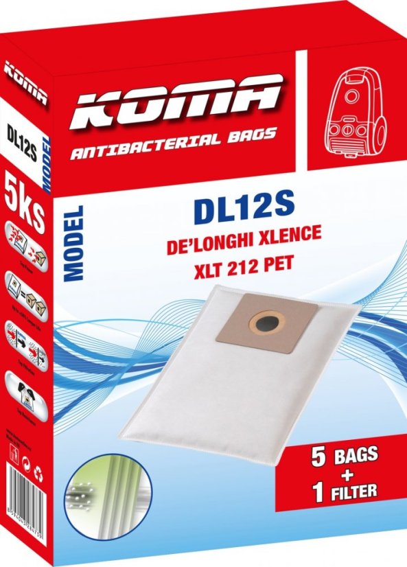 KOMA DL12S - Sada 25 ks vreciek do vysávača DeLonghi XLence, textilné