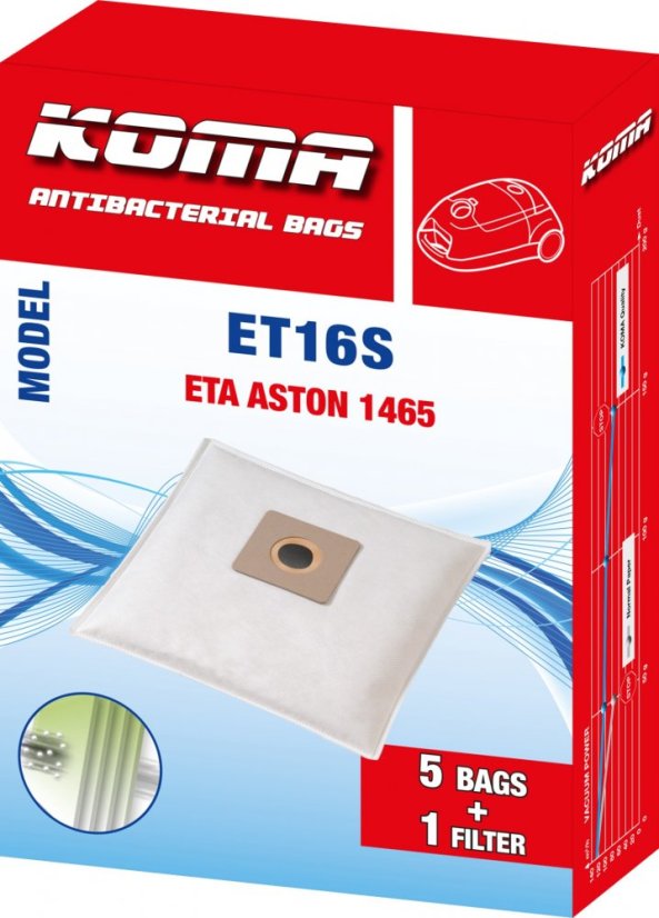 KOMA ET16S - Set mit 25 Stück Staubsaugerbeuteln für ETA Aston 1465 Staubsauger