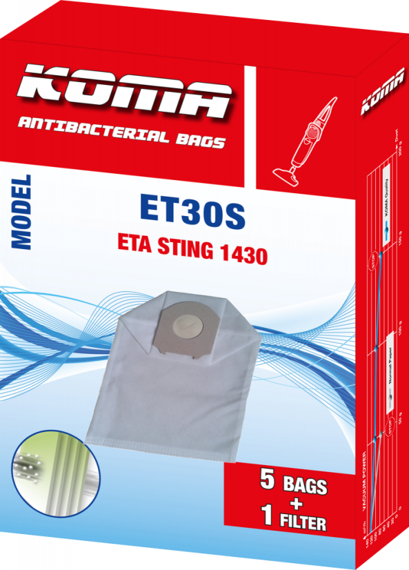KOMA ET30S - Set mit 25 Stück Staubsaugerbeuteln für ETA Sting 1430 Staubsauger