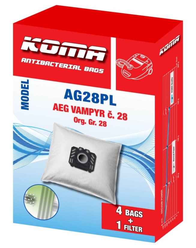 KOMA AG28PL - Sada 20ks sáčků do vysavače AEG Vampyr č.28 s plastovým čelem, textilní