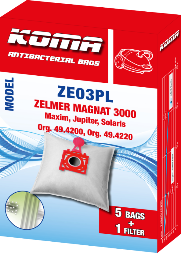 KOMA ZE03PL - Vrecká s plastovým čelom do vysávačov Zelmer Magnat 3000, textilné, 5ks