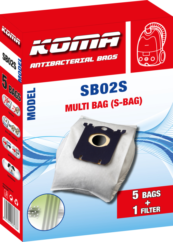 KOMA SB02S - Sáčky do vysavače Electrolux Multi Bag textilní - kompatibilní se sáčky typu S-bag, 5ks