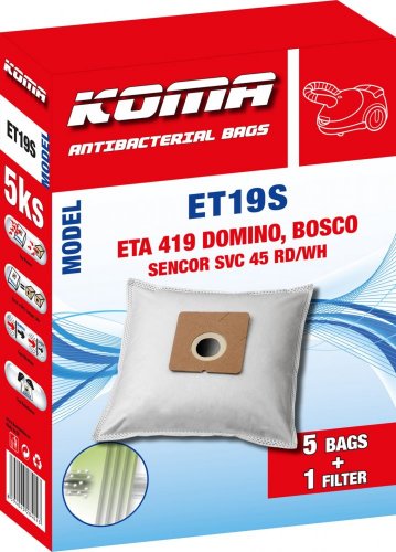 KOMA ET19S - Set mit 25 Stück Staubsaugerbeuteln für ETA Domino 1419, Bosco, Zoom Staubsauger