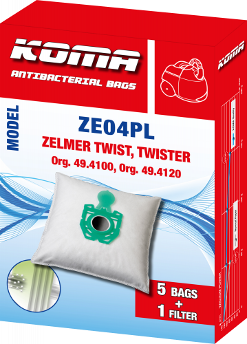 ZE04PL – Set mit 25 Stück Staubsaugerbeuteln mit Kunststoffstaubsperre für Zelmer Twist, Twister Staubsauger