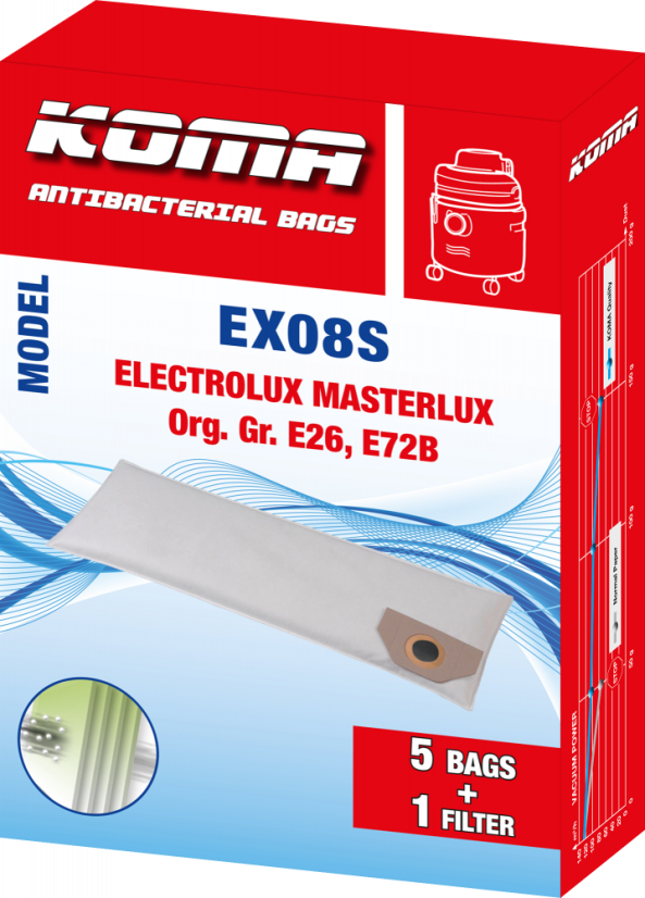 KOMA EX08S - Sada 25 ks sáčků do vysavačů Electrolux Masterlux E28
