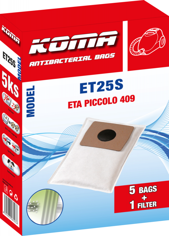 KOMA ET25S - Vrecká do vysávača ETA Piccolo 1409, textilné, 5ks