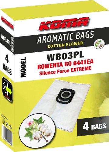KOMA WB03PL - Aromatische Beutel aus Baumwolle Blume für ROWENTA RO6441 Silence Force EXTREME, 4 Stück