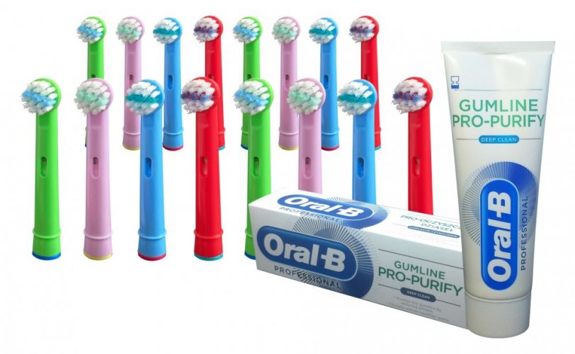 NK06 - Set mit 16 zertifizierten Ersatzköpfen für Braun Oral-B Kids Zahnbürsten + Gratis Zahnpasta