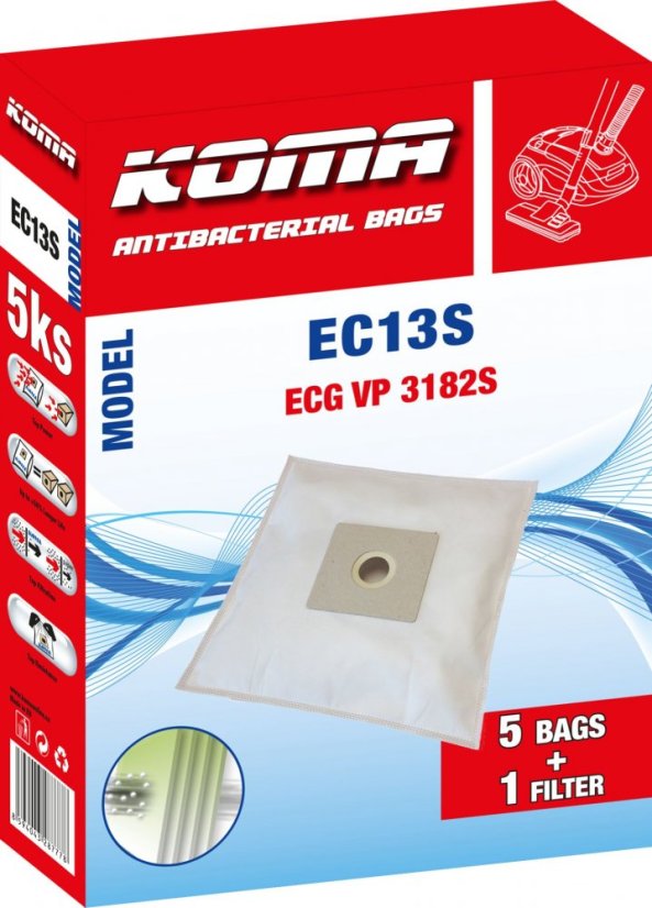 KOMA EC13S - Vrecká do vysávača ECG VP 3182S, textilné, 5ks