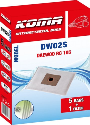 DW02S - Staubsaugerbeutel für Daewoo RC105 Staubsauger, Textil, 5 Stück