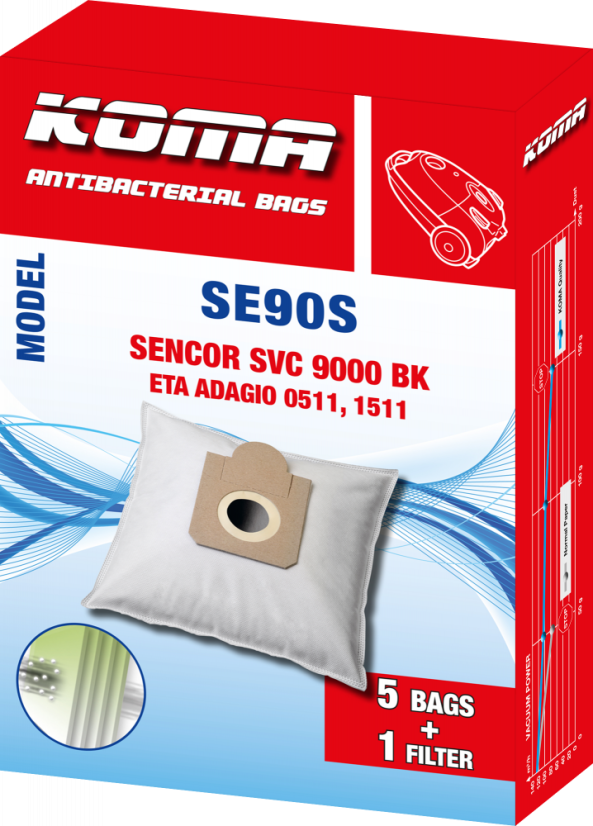 KOMA SE90S - Sada 25 ks vreciek do vysávača Sencor SVC 9000bk, textilné