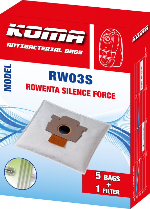 KOMA RW03S - Sada 25 ks vreciek do vysávača Rowenta Silence Force, textilné