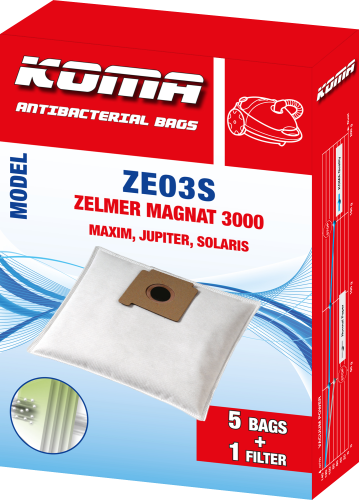 KOMA ZE03S - Staubsaugerbeutel für Zelmer Magnat 3000, Jupiter, Solaris, Textil, 5 Stk.