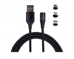 KOMA Kabel magnetický 3v1, USB-A na microUSB/ USB-C / Lightning, 1 metr