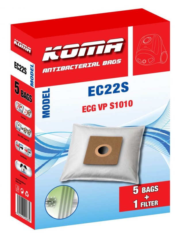 KOMA EC22S - Staubsaugerbeutel für ECG VP 1010 Staubsauger, Textil, 5 Stück