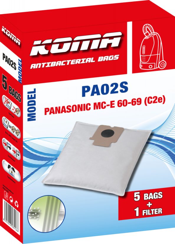KOMA PA02S - Sada 25 ks vreciek do vysávača Panasonic MC-E 60-69 (C-2e), textilné