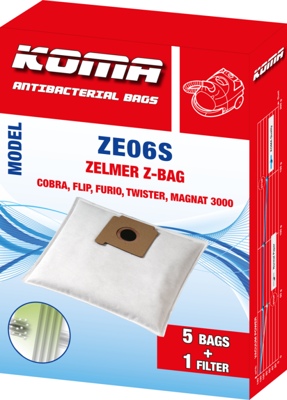 KOMA ZE06S - Sáčky do vysavače Zelmer Z-BAG textilní, 5ks