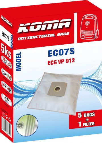 EC07S - Staubsaugerbeutel für ECG VP 912 Staubsauger, Textil, 5 Stück