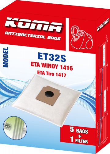 ET32S - Set mit 25 Stück Staubsaugerbeuteln für ETA Windy 1416, Tiro 1417 Staubsauger