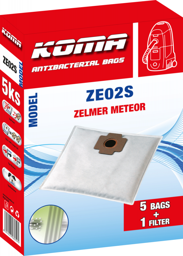 KOMA ZE02S - Set mit 25 Stück Staubsaugerbeuteln für Zelmer Meteor Staubsauger