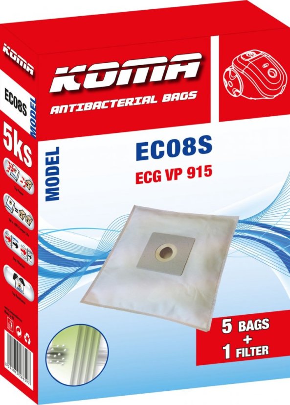 KOMA EC08S - Sáčky do vysavače ECG VP 915 textilní, 5ks