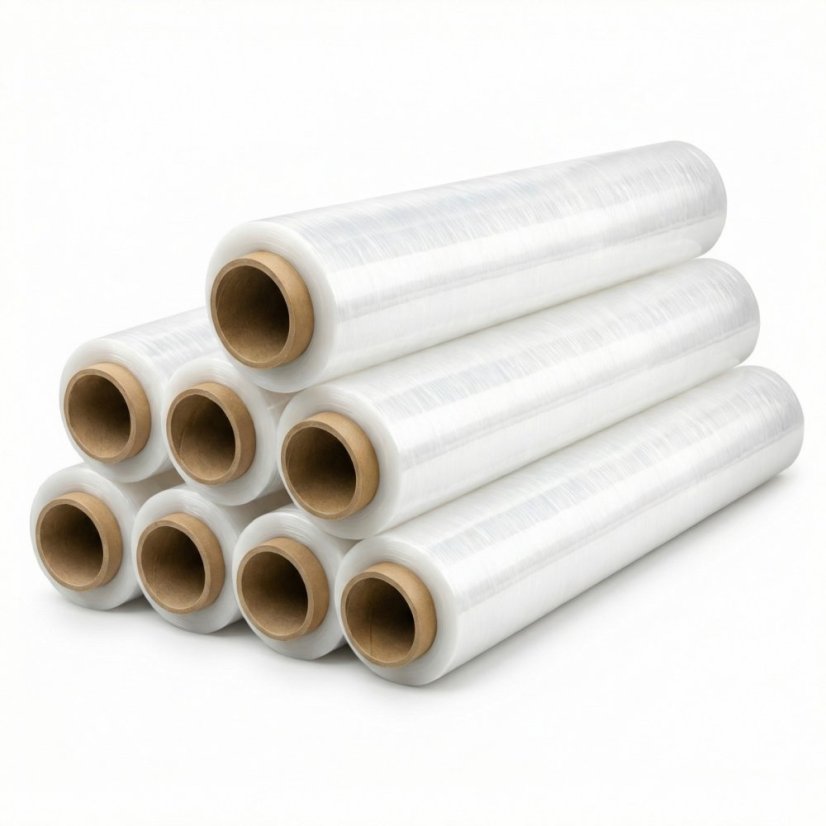 KOMA Strečová fólie, průhledná 0,5m × 300m, 23 µm, 8 rolí, váha 1 role 3,5 kg