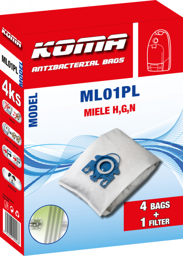 KOMA ML01PL - Sada 20 ks vreciek do vysávača s plastovým čelom pre Miele H, G, N