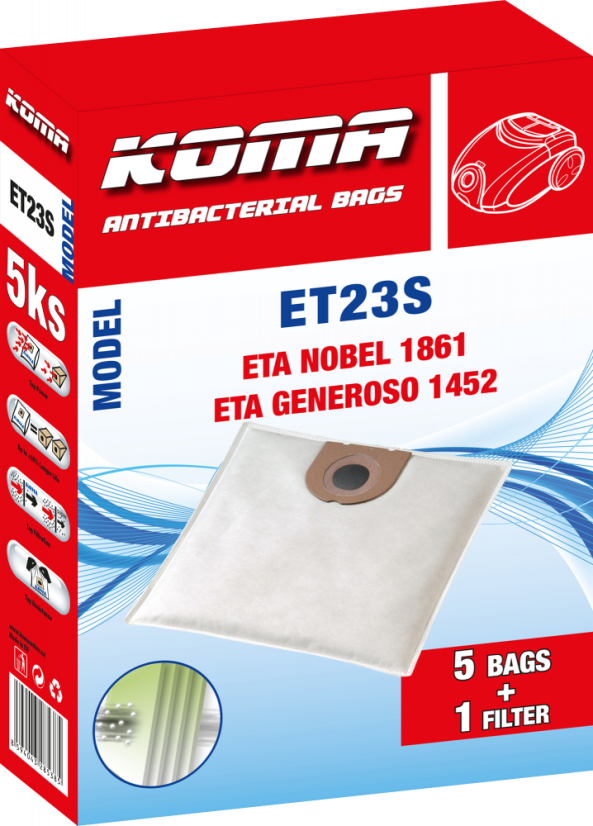 KOMA ET23S - Staubsaugerbeutel ETA Nobel 1861, Textil, 5 Stück