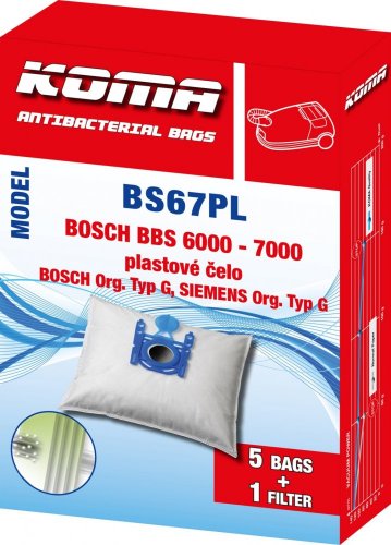 BS67PL - Staubsaugerbeutel mit Kunststoffstaubsperre für Bosch Typ G, Siemens Staubsauger, Textil, 5 Stück