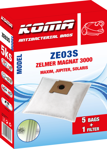 KOMA ZE03S - Staubsaugerbeutel für Zelmer Magnat 3000, Jupiter, Solaris, Textil, 5 Stk.
