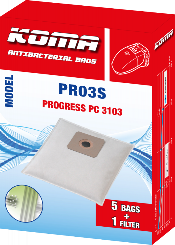 KOMA PR03S - Sada 25 ks vreciek do vysávača Progress 3103, textilné