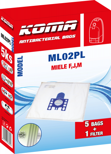 KOMA ML02PL - Set mit 25 Stück Staubsaugerbeuteln mit Kunststoffstaubsperre für Miele F,J,M Staubsauger