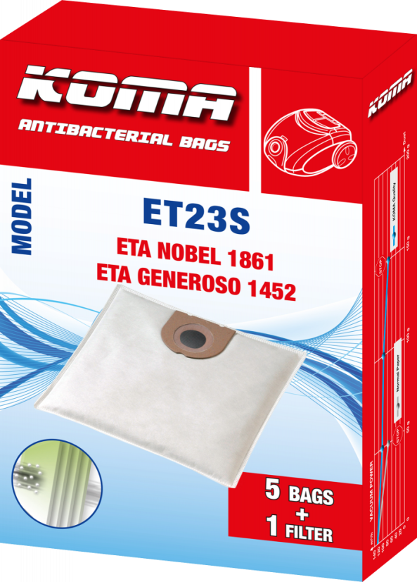 KOMA ET23S - Staubsaugerbeutel ETA Nobel 1861, Textil, 5 Stück