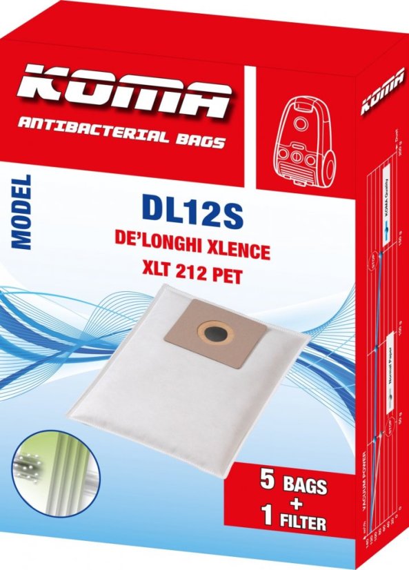 KOMA DL12S - Sada 25 ks vreciek do vysávača DeLonghi XLence, textilné